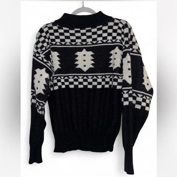 Vintage Nordic Pattern Sweater Black Cream Fair Isle Cottagecore Cozy Knit - Picture 3 of 6